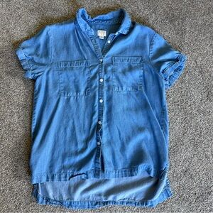 A New Day Women’s Short Sleeve Button Up Shirt Blue Small Cuffed Sleeve High Low